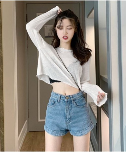 MAX&Co. ⭐️ (44) トップス 長袖 クロップド丈 フェミニン 透け感 セール】クロップド丈シースルーメローカットソー（Tシャツ