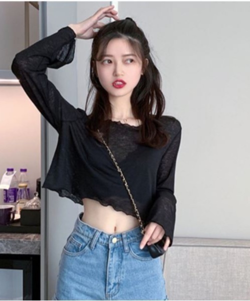 LETee(レティー)の「クロップド丈シースルーメローカットソー(Tシャツ/カットソー・レディース・ブラック/ホワイト/グリーン/パープル・FREE)」の5枚目の写真