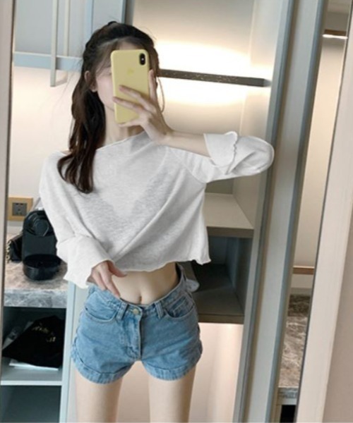 LETee(レティー)の「クロップド丈シースルーメローカットソー(Tシャツ/カットソー・レディース・ブラック/ホワイト/グリーン/パープル・FREE)」の10枚目の写真