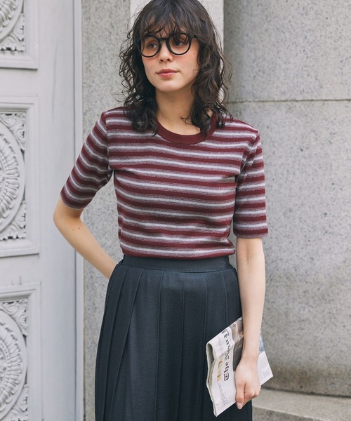 MONO-MART LADY'S（モノマートレディース）の「マルチボーダー フライス コンパクトトップス（Tシャツ/カットソー・レディース・ブラウン/ボルドー/ブラック・FREE）」の21枚目の写真