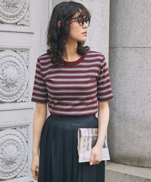 MONO-MART LADY'S（モノマートレディース）の「マルチボーダー フライス コンパクトトップス（Tシャツ/カットソー・レディース・ブラウン/ボルドー/ブラック・FREE）」の22枚目の写真
