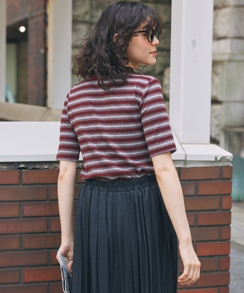 マルチボーダー フライス コンパクトトップス（Tシャツ/カットソー