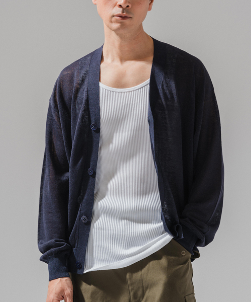 EDIFICE（エディフィス）の「E. リネン ブライトシアー カーディガン（カーディガン/ボレロ・メンズ・グレー/ネイビー/グリーン/ホワイト・LARGE/MEDIUM）」の4枚目の写真