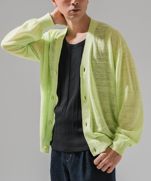 EDIFICE（エディフィス）の「E. リネン ブライトシアー カーディガン（カーディガン/ボレロ・メンズ・グレー/ネイビー/グリーン/ホワイト・LARGE/MEDIUM）」の3枚目の写真