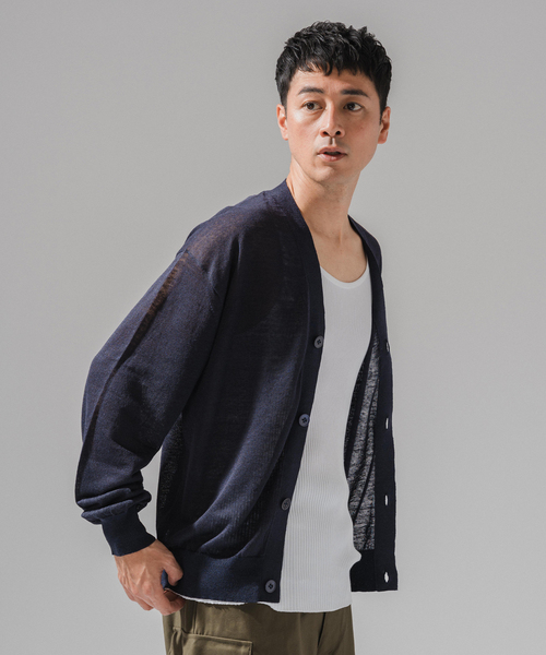 EDIFICE（エディフィス）の「E. リネン ブライトシアー カーディガン（カーディガン/ボレロ・メンズ・グレー/ネイビー/グリーン/ホワイト・LARGE/MEDIUM）」の6枚目の写真