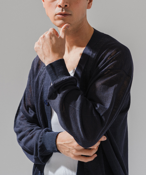 EDIFICE（エディフィス）の「E. リネン ブライトシアー カーディガン（カーディガン/ボレロ・メンズ・グレー/ネイビー/グリーン/ホワイト・LARGE/MEDIUM）」の7枚目の写真