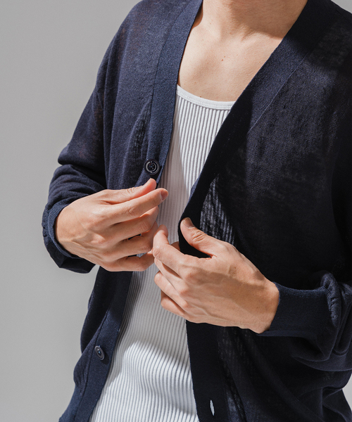 EDIFICE（エディフィス）の「E. リネン ブライトシアー カーディガン（カーディガン/ボレロ・メンズ・グレー/ネイビー/グリーン/ホワイト・LARGE/MEDIUM）」の8枚目の写真