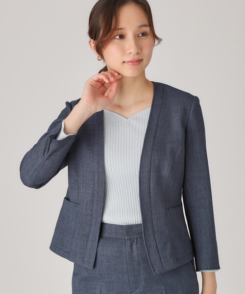 COUP DE CHANCE(クードシャンス)の「【手洗い可/日本製】ノーカラージャケット(ノーカラージャケット・レディース・ブラック/ブラウン系/ブルー/ナチュラル/ホワイト/ダークグレー・34/42/40/38/36)」の6枚目の写真