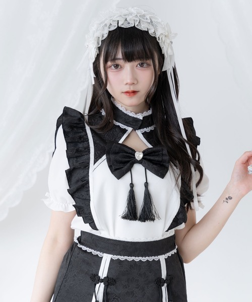 DearMyLove(ディアマイラブ)の「チャイナショルダーウィングブラウス(シャツ/ブラウス・レディース・ホワイト×ブルー/ホワイト×ブラック/ブラック×レッド/ブラック×ブルー/ホワイト×ピンク・SMALL/MEDIUM/LARGE/LL/3L)」の2枚目の写真