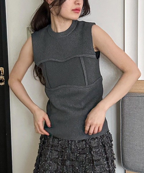 feepur（フェピュール）の「【ハンドウォッシャブル】ビスチェライクニットタンク（タンクトップ・レディース・杢グレー/チャコールグレー/アイボリー・MEDIUM）」の12枚目の写真