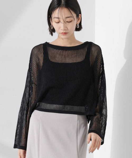 NANO universe（ナノユニバース）の「クロップドメッシュニットトップス（ニット/セーター・レディース・ブラック/ベージュ/レッド・FREE）」の18枚目の写真