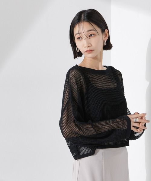 NANO universe（ナノユニバース）の「クロップドメッシュニットトップス（ニット/セーター・レディース・ブラック/ベージュ/レッド・FREE）」の19枚目の写真