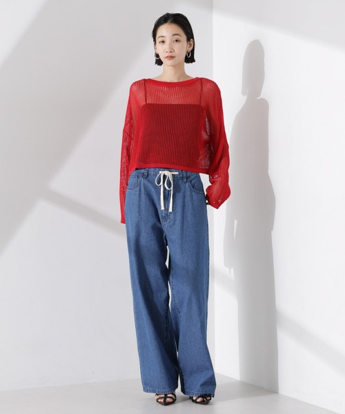 NANO universe（ナノユニバース）の「クロップドメッシュニットトップス（ニット/セーター・レディース・ブラック/ベージュ/レッド・FREE）」の7枚目の写真