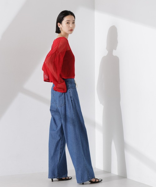 NANO universe（ナノユニバース）の「クロップドメッシュニットトップス（ニット/セーター・レディース・ブラック/ベージュ/レッド・FREE）」の9枚目の写真