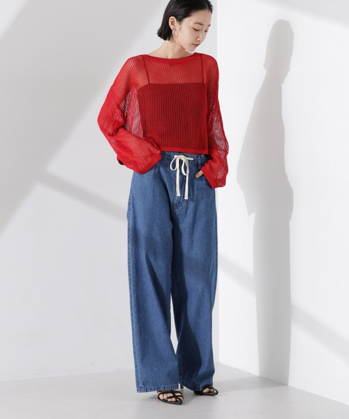 NANO universe（ナノユニバース）の「クロップドメッシュニットトップス（ニット/セーター・レディース・ブラック/ベージュ/レッド・FREE）」の10枚目の写真