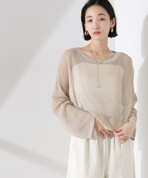 NANO universe（ナノユニバース）の「クロップドメッシュニットトップス（ニット/セーター・レディース・ブラック/ベージュ/レッド・FREE）」の11枚目の写真