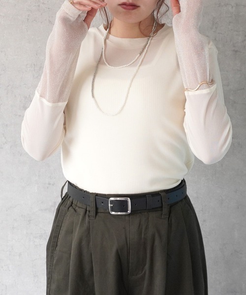 Emma（SELECT LEVERY）（エマ セレクトリベリー）の「袖口シアーラメ切替プルオーバー（Tシャツ/カットソー・レディース・チャコール/ブルー/アイボリー/ブラック・FREE）」の18枚目の写真