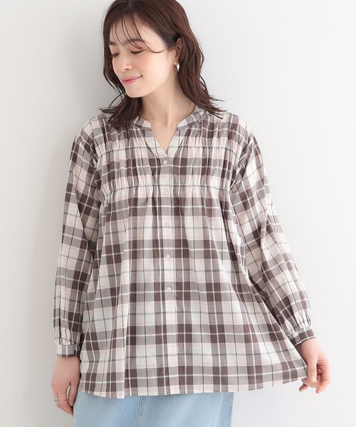 S-LL】チェック柄シャーリングシャツ（シャツ/ブラウス