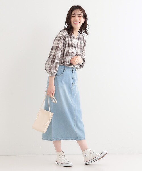 S-LL】チェック柄シャーリングシャツ（シャツ/ブラウス
