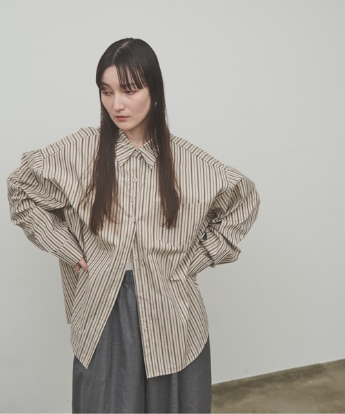 Lutim by u(ルチバイユー)の「Regiment stripe overshirt / レジメントストライプオーバーシャツ(シャツ/ブラウス・レディース・ナチュラル/ブルー・FREE)」の14枚目の写真