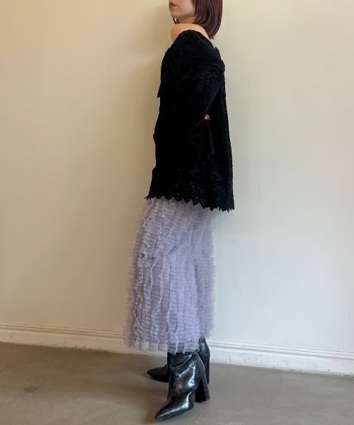 HONEY MI HONEY（ハニーミーハニー）の「tulle frill straight skirt（スカート・レディース・ブラック/ベージュ/ピンク/グレー・FREE）」の16枚目の写真