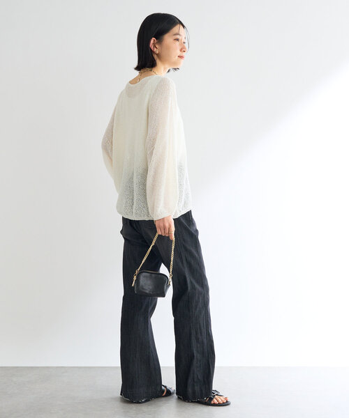 un dix cors（アンディコール）の「《軽量・通気性・吸水速乾性》スクエア和紙ニット（ニット/セーター・レディース・オフホワイト/チャコールグレー・FREE）」の9枚目の写真