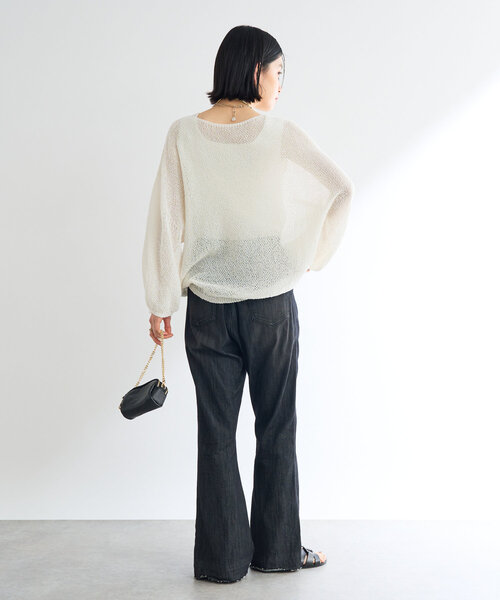 un dix cors（アンディコール）の「《軽量・通気性・吸水速乾性》スクエア和紙ニット（ニット/セーター・レディース・オフホワイト/チャコールグレー・FREE）」の10枚目の写真