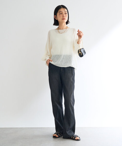 un dix cors（アンディコール）の「《軽量・通気性・吸水速乾性》スクエア和紙ニット（ニット/セーター・レディース・オフホワイト/チャコールグレー・FREE）」の11枚目の写真