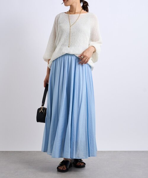 un dix cors（アンディコール）の「《軽量・通気性・吸水速乾性》スクエア和紙ニット（ニット/セーター・レディース・オフホワイト/チャコールグレー・FREE）」の13枚目の写真