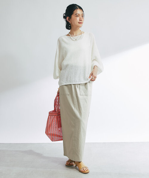 un dix cors（アンディコール）の「《軽量・通気性・吸水速乾性》スクエア和紙ニット（ニット/セーター・レディース・オフホワイト/チャコールグレー・FREE）」の14枚目の写真