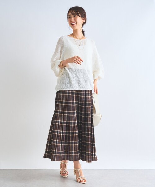 un dix cors（アンディコール）の「《軽量・通気性・吸水速乾性》スクエア和紙ニット（ニット/セーター・レディース・オフホワイト/チャコールグレー・FREE）」の16枚目の写真