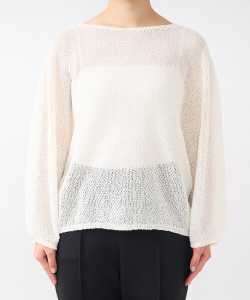 un dix cors（アンディコール）の「《軽量・通気性・吸水速乾性》スクエア和紙ニット（ニット/セーター・レディース・オフホワイト/チャコールグレー・FREE）」の17枚目の写真