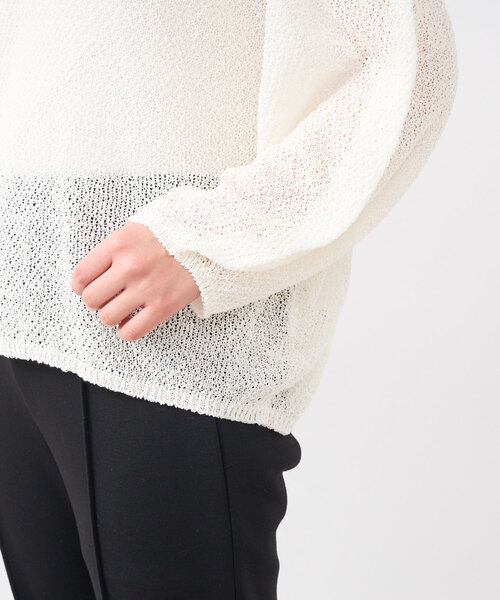 un dix cors（アンディコール）の「《軽量・通気性・吸水速乾性》スクエア和紙ニット（ニット/セーター・レディース・オフホワイト/チャコールグレー・FREE）」の21枚目の写真