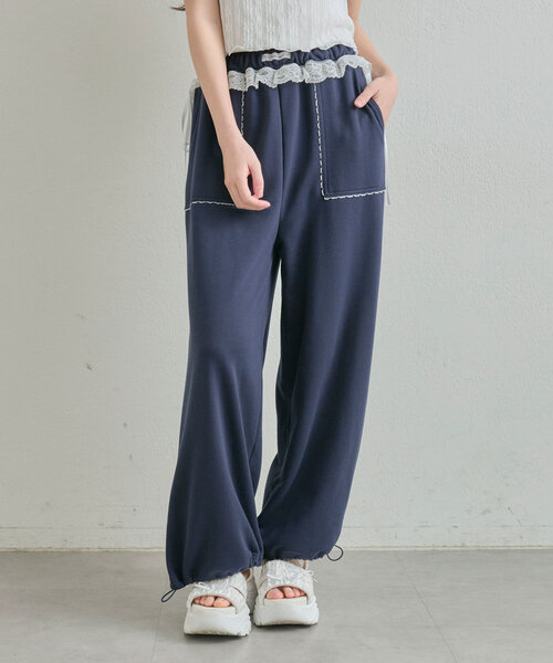 OLIVE des OLIVE（オリーブデオリーブ）の「ウエストフリルスウェットパンツ（スウェットパンツ・レディース・サックスブルー/トップグレー/ネイビー・FREE）」の3枚目の写真