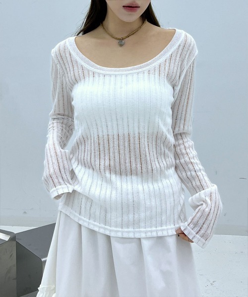 日焼け対策】 長袖 シースルー メッシュ サマーニット（Tシャツ