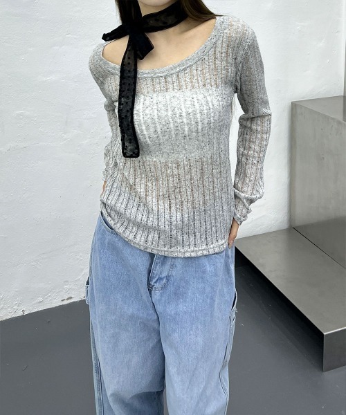 4INT.（フォイント）の「【日焼け対策】 長袖 シースルー メッシュ サマーニット（Tシャツ/カットソー・レディース・ブラック/ホワイト/グレー・FREE）」の13枚目の写真