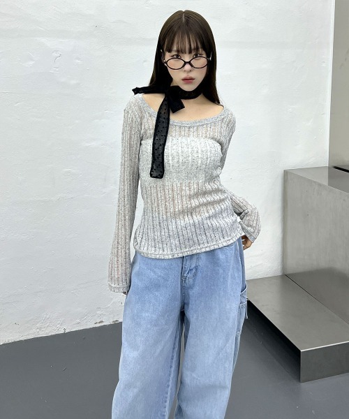 4INT.（フォイント）の「【日焼け対策】 長袖 シースルー メッシュ サマーニット（Tシャツ/カットソー・レディース・ブラック/ホワイト/グレー・FREE）」の14枚目の写真