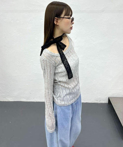 4INT.（フォイント）の「【日焼け対策】 長袖 シースルー メッシュ サマーニット（Tシャツ/カットソー・レディース・ブラック/ホワイト/グレー・FREE）」の18枚目の写真