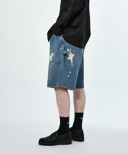 ꧁꧂belper パンツ Leex BELPER x M】PAINT BUGGY PAINTER TUCK SHORTS(デニム