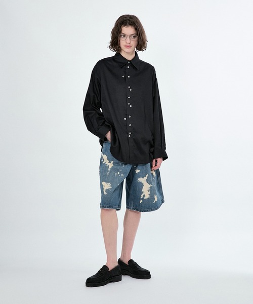 M TO R(ムウトアール)の「【Leex BELPER x M】PAINT BUGGY PAINTER TUCK SHORTS(デニムパンツ・レディース・ブラック/ネイビー・M/L/XL)」の12枚目の写真