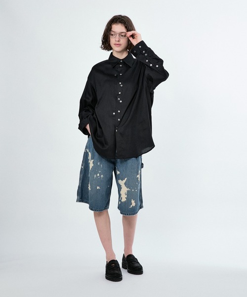 M TO R(ムウトアール)の「【Leex BELPER x M】PAINT BUGGY PAINTER TUCK SHORTS(デニムパンツ・レディース・ブラック/ネイビー・M/L/XL)」の13枚目の写真