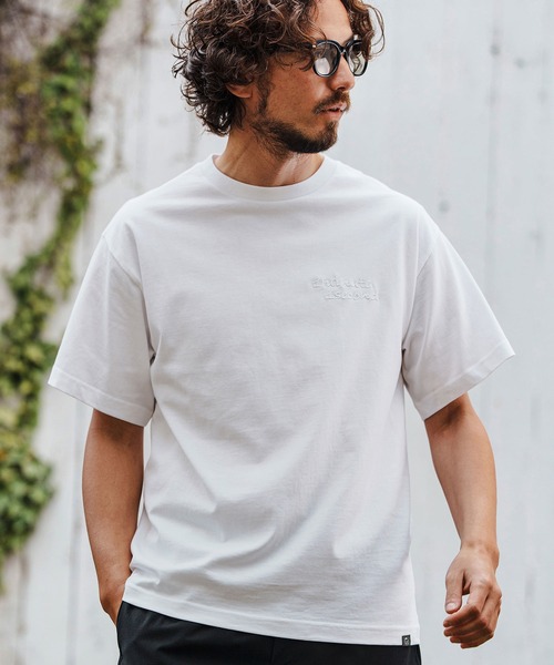1minute 1second(ワンミニットワンセカンド)の「mt9678-Cursive embroidery combed yarn T-shirt Tシャツ(Tシャツ/カットソー・メンズ・ブラック×グレー/ホワイト系その他/ホワイト×グレー・S/M/L/XL)」の3枚目の写真