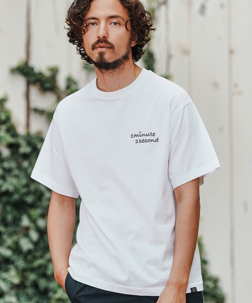 1minute 1second(ワンミニットワンセカンド)の「mt9678-Cursive embroidery combed yarn T-shirt Tシャツ(Tシャツ/カットソー・メンズ・ブラック×グレー/ホワイト系その他/ホワイト×グレー・S/M/L/XL)」の10枚目の写真