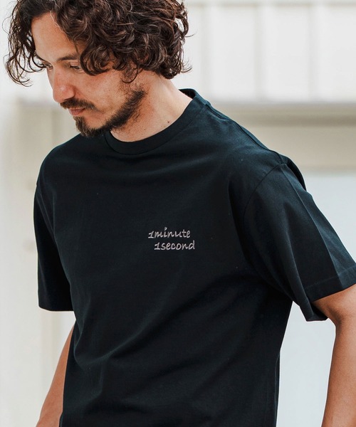 1minute 1second(ワンミニットワンセカンド)の「mt9678-Cursive embroidery combed yarn T-shirt Tシャツ(Tシャツ/カットソー・メンズ・ブラック×グレー/ホワイト系その他/ホワイト×グレー・S/M/L/XL)」の14枚目の写真