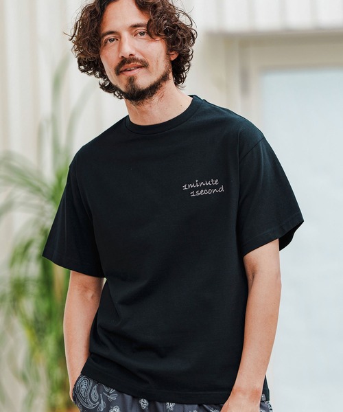 1minute 1second(ワンミニットワンセカンド)の「mt9678-Cursive embroidery combed yarn T-shirt Tシャツ(Tシャツ/カットソー・メンズ・ブラック×グレー/ホワイト系その他/ホワイト×グレー・S/M/L/XL)」の15枚目の写真