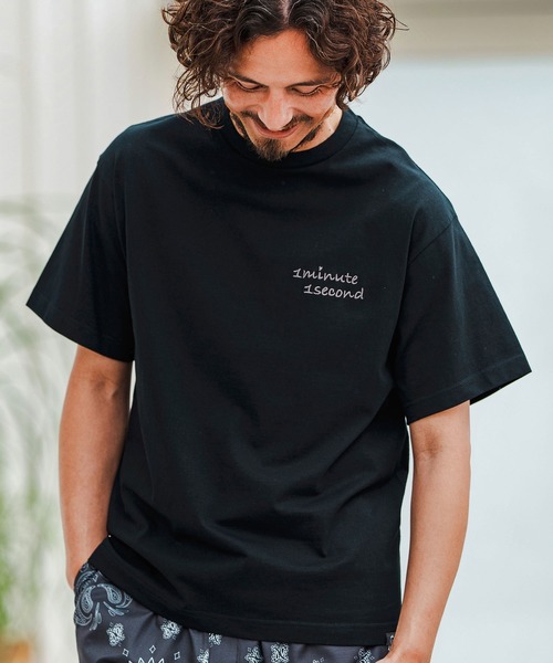 1minute 1second(ワンミニットワンセカンド)の「mt9678-Cursive embroidery combed yarn T-shirt Tシャツ(Tシャツ/カットソー・メンズ・ブラック×グレー/ホワイト系その他/ホワイト×グレー・S/M/L/XL)」の16枚目の写真