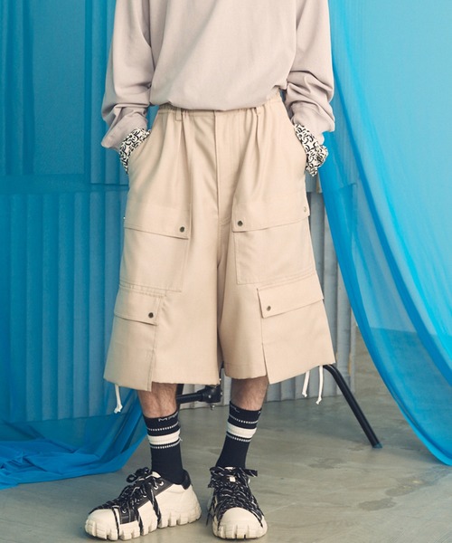 UNISEX》4 Colors Chambray Washable Wool Prime-Wide Cargo Shorts/4