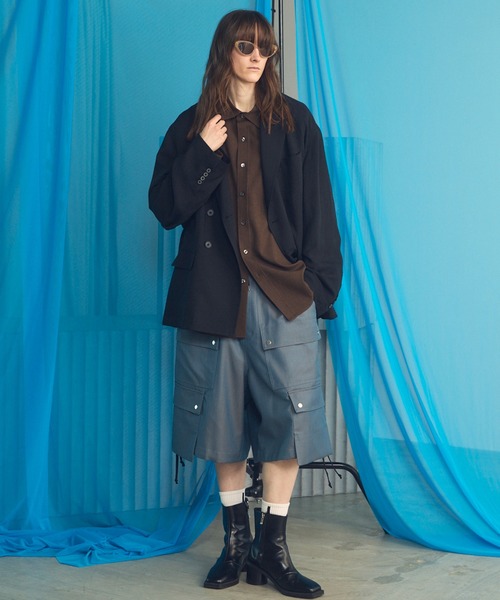 MAISON SPECIAL(メゾンスペシャル)の「《UNISEX》4 Colors Chambray Washable Wool Prime-Wide Cargo Shorts/4色シャンブレーウォッシャブルウールプライムワイドカーゴショーツ【MAISON SPECIAL/メゾンスペシャル】■セットアップ対応■(カーゴパンツ・メンズ・ブルー/グレー/ブラック/チャコールグレー/ホワイト/ダークブルー・1/2/0)」の8枚目の写真