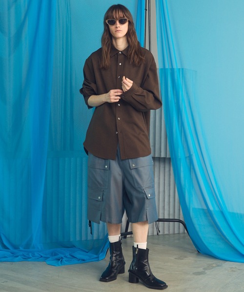 MAISON SPECIAL(メゾンスペシャル)の「《UNISEX》4 Colors Chambray Washable Wool Prime-Wide Cargo Shorts/4色シャンブレーウォッシャブルウールプライムワイドカーゴショーツ【MAISON SPECIAL/メゾンスペシャル】■セットアップ対応■(カーゴパンツ・メンズ・ブルー/グレー/ブラック/チャコールグレー/ホワイト/ダークブルー・1/2/0)」の7枚目の写真