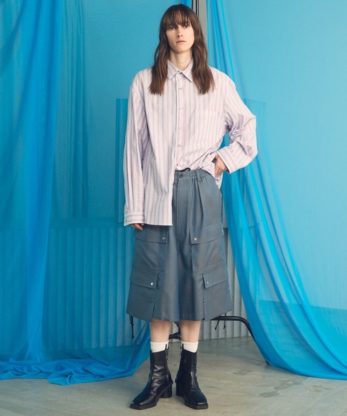 MAISON SPECIAL(メゾンスペシャル)の「《UNISEX》4 Colors Chambray Washable Wool Prime-Wide Cargo Shorts/4色シャンブレーウォッシャブルウールプライムワイドカーゴショーツ【MAISON SPECIAL/メゾンスペシャル】■セットアップ対応■(カーゴパンツ・メンズ・ブルー/グレー/ブラック/チャコールグレー/ホワイト/ダークブルー・1/2/0)」の9枚目の写真